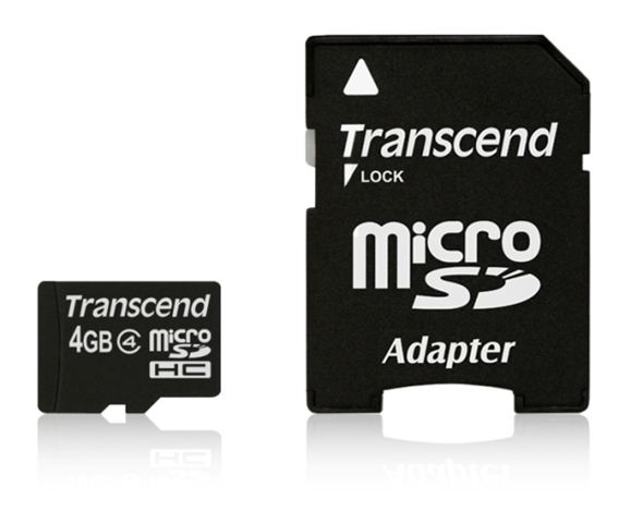 MICRO SD 4GB TRANSCEND + SD adapter TS4GUSDHC4	 - Micro SD